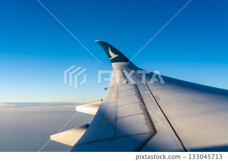 國泰航空空中巴士A350客機的翼梢小翼映襯著藍天 國泰航空空中巴士A350客機的翼梢小翼映襯著藍天 133045713
