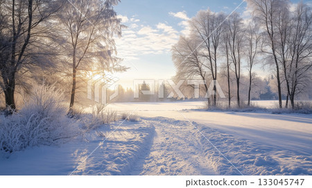Beautiful snow winter landscape. Winter landscape. Beautiful wintry landscape 133045747
