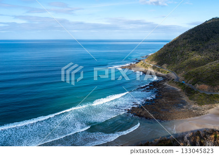 Lorne scenic Beach from Teddys Lookout along the Great Ocean Road, Australia 133045823