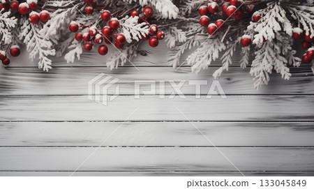 Christmas decoration on wooden background. Christmas and new year holidays concept. 133045849