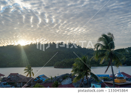 Sunset over Pulau Papan mosque and village, Malenge, Sulawesi, Indonesia Sunset over Pulau Papan mosque and village, Malenge, Sulawesi, Indonesia 133045864