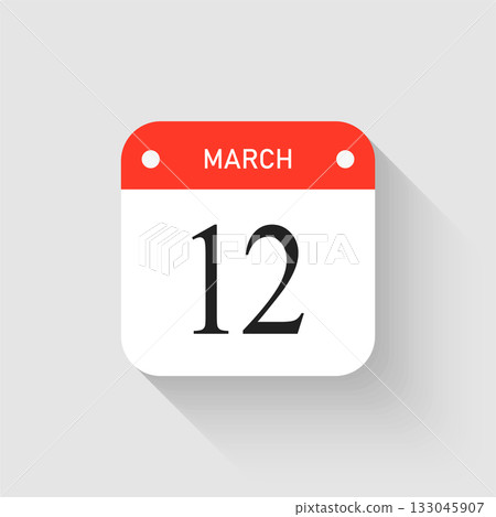 Vector icon page day calendar - 12 March month Vector icon page day calendar - 12 March month 133045907