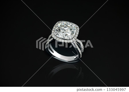 A diamond ring with a halo of diamonds A diamond ring with a halo of diamonds 133045997