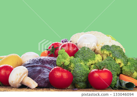 A bunch of vegetables including broccoli, tomatoes 133046094