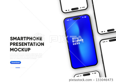 Realistic Smartphone Presentation Mockup. Device UI, UX mockup. Presentation template. Mobile phone frame with blank display. Device front view. Vector illustration. Realistic Smartphone Presentation Mockup. Device UI, UX mockup. Presentation template. Mobile phone frame with blank display. Device front view. Vector illustration. 133046473