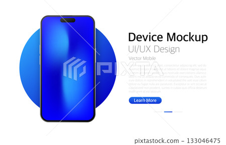 Realistic Smartphone Mockup. Device UI, UX mockup. Presentation template. Mobile phone frame with blank display. 3d realistic cell phone. Vector illustration. 133046475