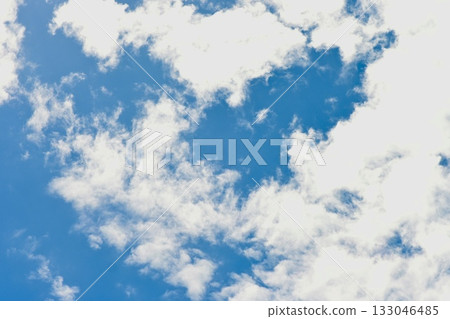 Bright blue sky filled with soft clouds. Perfect natural background for design. Bright blue sky filled with soft clouds. Perfect natural background for design. 133046485