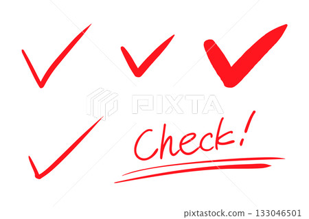 Handwritten check mark icon set Check Red 133046501