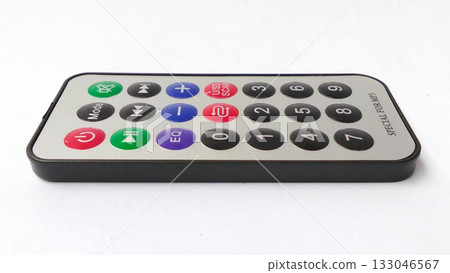 Compact multimedia remote control with white background Compact multimedia remote control with white background 133046567