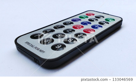 Compact multimedia remote control with white background 133046569