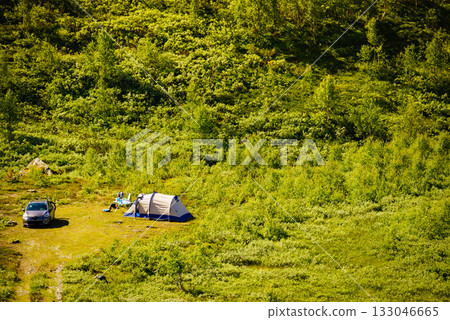 Tent and car on green nature 133046665