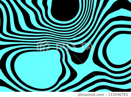 Psychedelic black and teal background with dynamic distorted stripes creating a strong optical effect. Eps 10 133046763