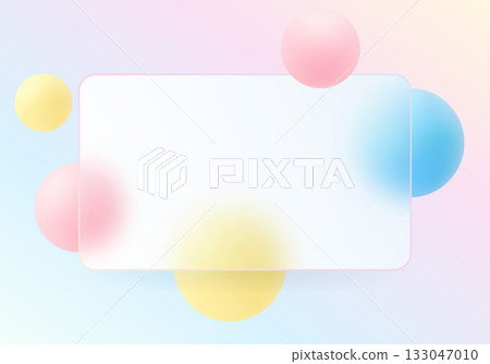 Minimal pastel design with frosted white rectangle and colorful soft spheres on a light gradient background Minimal pastel design with frosted white rectangle and colorful soft spheres on a light gradient background 133047010