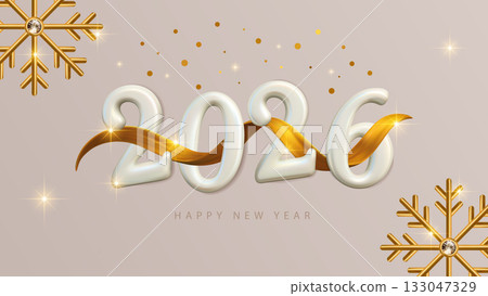 2026 Happy New Year Realistic 3d Number Golden Ribbon Banner Background Greeting Invitation Luxury Card 2026 Happy New Year Realistic 3d Number Golden Ribbon Banner Background Greeting Invitation Luxury Card 133047329