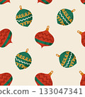 Vintage Seamless Holiday Pattern With Green And Red Christmas Baubles In Classic Colors On Beige 133047341