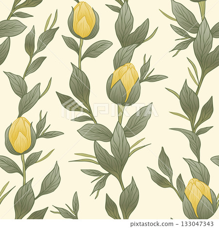 Vintage Floral Seamless Pattern With Peony Rose And Leaves In Luxury Aesthetic Cottagecore Boho Vector 133047343