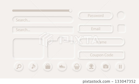 Neumorphism Button Gray Icon Label Frame White 3d Elegant Shadow Web Vector Ui Digital Neomorphism Interface 133047352
