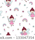 Cute Kids Pattern With Tooth Fairies Flowers Gifts And Rainbows 133047354