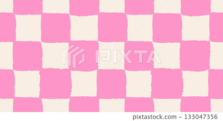 Seamless Checker Pattern With Irregular Pink Squares In Preppy Indie Trendy Style 133047356