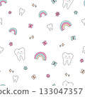 Fun Seamless Pattern For Children With Smiling Teeth Butterflies Rainbows And Dental Elements 133047357
