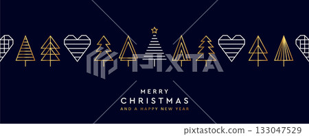 christmas greeting card with minimalistic fir tree seamless border vector illustration 133047529