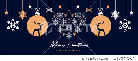 christmas greeting card with decorative christmas balls with reindeer vector illustration christmas greeting card with decorative christmas balls with reindeer vector illustration 133047564