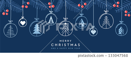 merry christmas card with hanging decoration in form of tree and heart vector illustration merry christmas card with hanging decoration in form of tree and heart vector illustration 133047568