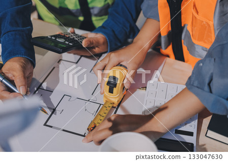 Architects and engineers working collaboratively on construction project 133047630