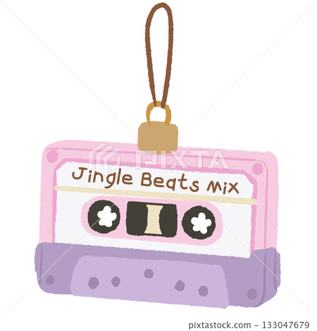 Retro cassette tape ornament illustration labeled jingle beats mix pastel pink and purple Christmas clipart perfect for nostalgic holiday cards wrapping paper decor and digital art Retro cassette tape ornament illustration labeled jingle beats mix pastel pink and purple Christmas clipart perfect for nostalgic holiday cards wrapping paper decor and digital art 133047679