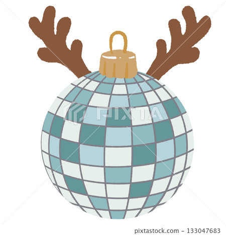 Disco ball reindeer ornament illustration shiny blue checkered Christmas clipart perfect for festive party decor wrapping paper stickers cards and modern holiday design projects Disco ball reindeer ornament illustration shiny blue checkered Christmas clipart perfect for festive party decor wrapping paper stickers cards and modern holiday design projects 133047683