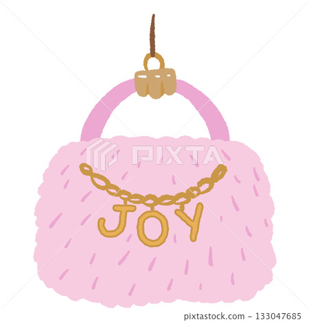 Pink fluffy handbag ornament illustration with gold chain joy text cute pastel Christmas clipart perfect for fashion holiday decor wrapping paper girly stickers and cozy crafts Pink fluffy handbag ornament illustration with gold chain joy text cute pastel Christmas clipart perfect for fashion holiday decor wrapping paper girly stickers and cozy crafts 133047685
