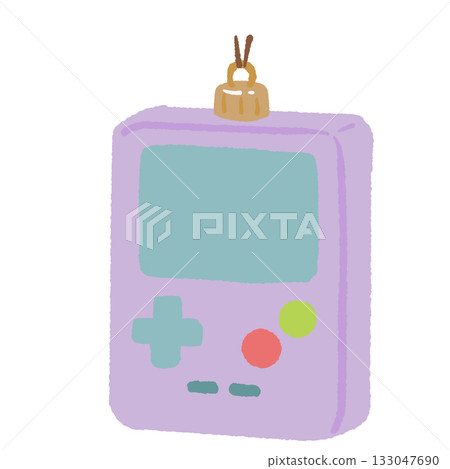 Retro handheld game console ornament illustration pastel purple and teal Christmas clipart perfect for nostalgic gamer holiday decor wrapping paper and playful festive projects Retro handheld game console ornament illustration pastel purple and teal Christmas clipart perfect for nostalgic gamer holiday decor wrapping paper and playful festive projects 133047690