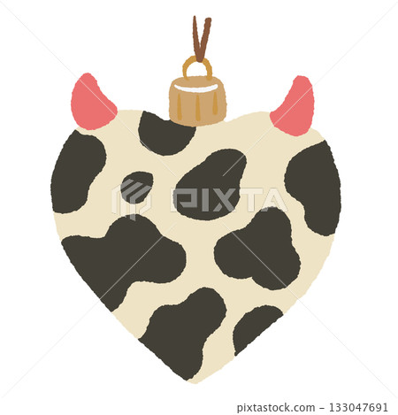 Cow print heart ornament illustration with tiny pink horns quirky modern Christmas clipart perfect for trendy holiday decor wrapping paper stickers scrapbooking and fun festive projects Cow print heart ornament illustration with tiny pink horns quirky modern Christmas clipart perfect for trendy holiday decor wrapping paper stickers scrapbooking and fun festive projects 133047691