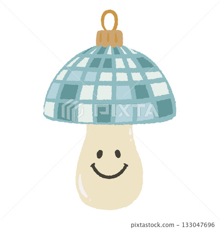 Smiling mushroom ornament illustration with blue checkered cap cute Christmas clipart perfect for cozy retro holiday decor wrapping paper greeting cards and whimsical festive crafts Smiling mushroom ornament illustration with blue checkered cap cute Christmas clipart perfect for cozy retro holiday decor wrapping paper greeting cards and whimsical festive crafts 133047696
