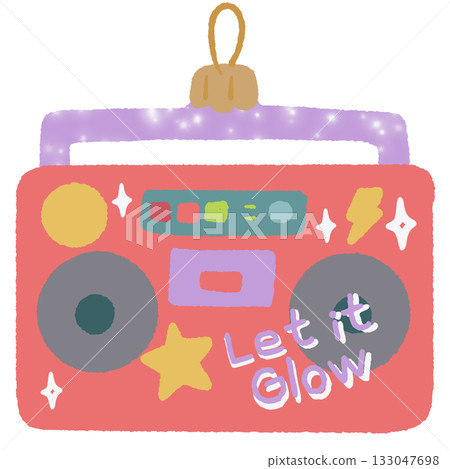 Retro boombox ornament illustration in playful pastel colors holiday clipart with 90s inspired design perfect for fun Christmas decorations invitations wrapping paper and creative projects Retro boombox ornament illustration in playful pastel colors holiday clipart with 90s inspired design perfect for fun Christmas decorations invitations wrapping paper and creative projects 133047698