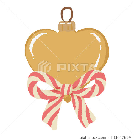 Golden heart ornament illustration with candy stripe ribbon bow cozy Christmas clipart perfect for holiday cards gift tags wrapping designs scrapbooking stickers and festive print projects Golden heart ornament illustration with candy stripe ribbon bow cozy Christmas clipart perfect for holiday cards gift tags wrapping designs scrapbooking stickers and festive print projects 133047699