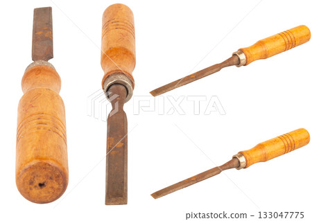 Chisel Dirty Old wood isolated on white background Chisel Dirty Old wood isolated on white background 133047775