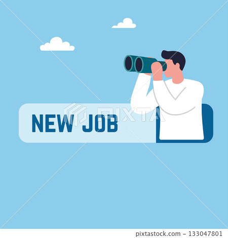 Man Searching for New Job with Binoculars. Job Search and Recruitment Concept 133047801