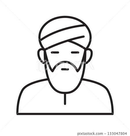 Old Man with Turban and Beard Line Icon. Religious Guru or Sage Simple. 133047804