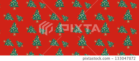 Seamless Christmas tree pattern on red background. Festive xmas wallpaper and winter holiday design Seamless Christmas tree pattern on red background. Festive xmas wallpaper and winter holiday design 133047872