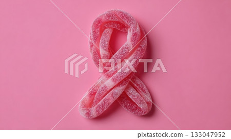 Pink awareness ribbon made from sugar candy 133047952
