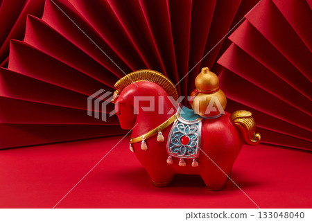 Lunar New Year 2026. New Year background. Red Origami Display Lunar New Year 2026. New Year background. Red Origami Display 133048040