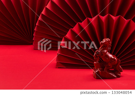 Lunar New Year 2026. New Year background. Red Origami Display Lunar New Year 2026. New Year background. Red Origami Display 133048054