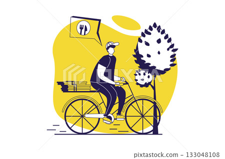 Food delivery web concept with flat people for... - Stock Illustration ...