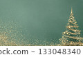 Subtle Christmas background featuring tree created by cascade of gold glitter against soft muted sage green backdrop with copy space. Ideal for holiday promotions or greetings 133048340