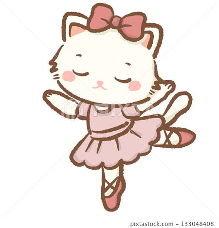 Kawaii white cat wearing pink tutu and bow performing ballet dance pose pastel Christmas clipart perfect for Nutcracker ballet cards wrapping paper festive decor and digital art projects Kawaii white cat wearing pink tutu and bow performing ballet dance pose pastel Christmas clipart perfect for Nutcracker ballet cards wrapping paper festive decor and digital art projects 133048408