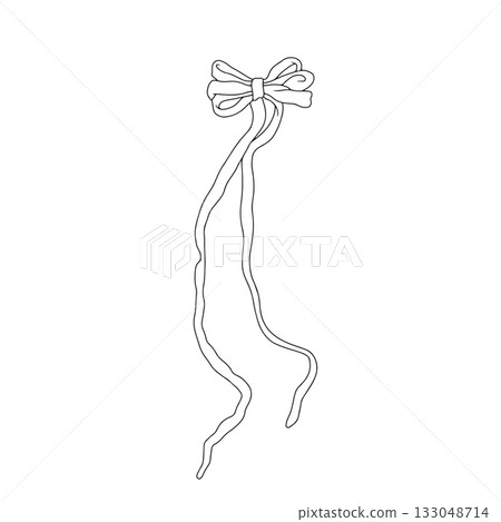 Hand drawn black line art fancy bow knot isolated on white background 133048714