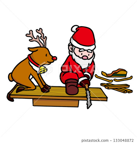 Santa and reindeer building a sleigh 133048872
