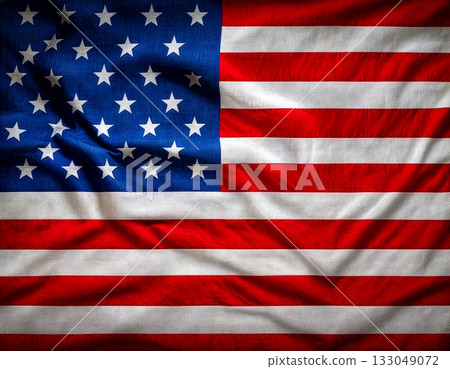 Waving flag of the United States of America with red and white stripes and blue field filled with white stars during a sunny day Waving flag of the United States of America with red and white stripes and blue field filled with white stars during a sunny day 133049072