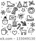 Hand Drawn Christmas Doodle Set. Cute Holiday Line Art Icons 133049130